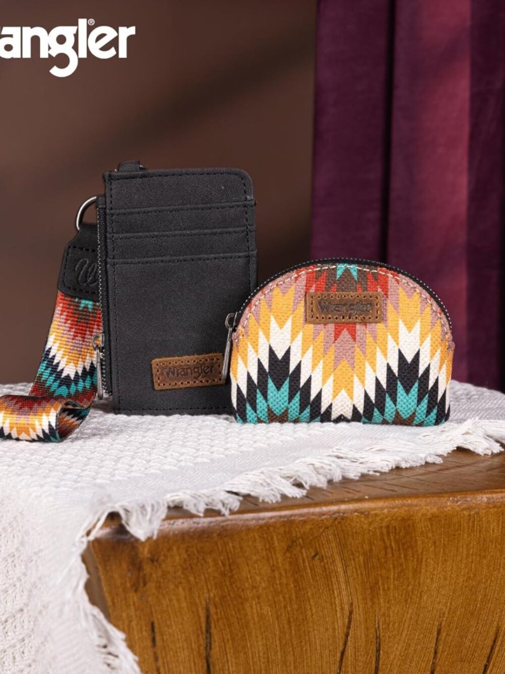 Wrangler Aztec Keychain Wristlet Wallets For Women Western Dual Pouch Wristlet C View 5